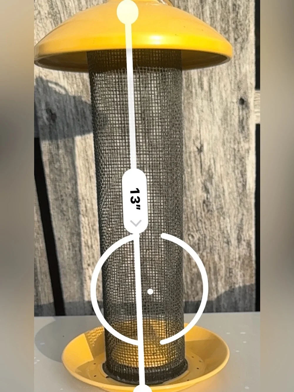 Yellow Metal Finch Bird Feeder with Black Mesh Tube 13”x6”
